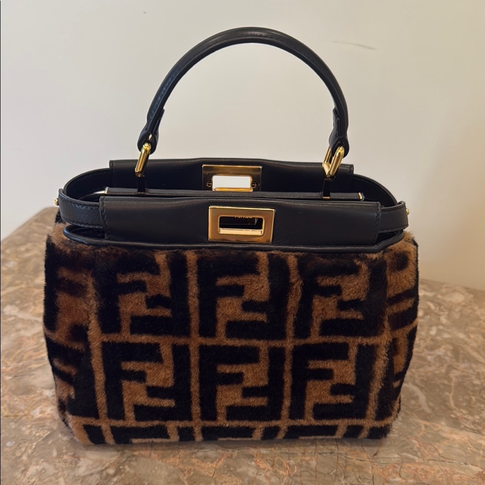 Fendi FF Velvet & Leather Satchel – Black/Brown